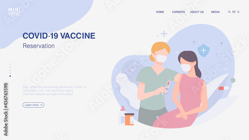 A person getting an antivirus shot. Webpage template design.
