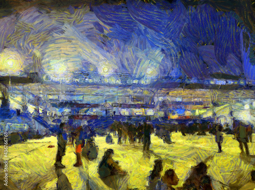 The audience at the stadium Illustrations creates an impressionist style of painting. © Kittipong
