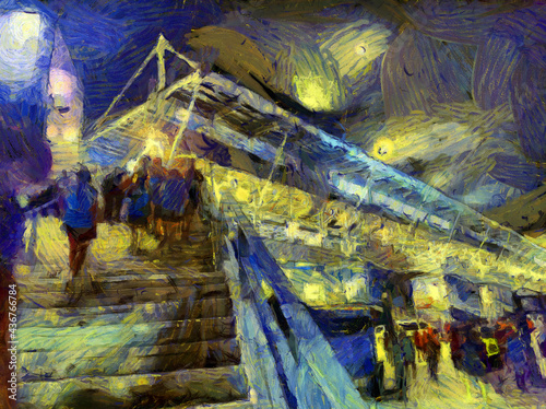 The audience at the stairs of the stadium Illustrations creates an impressionist style of painting. © Kittipong
