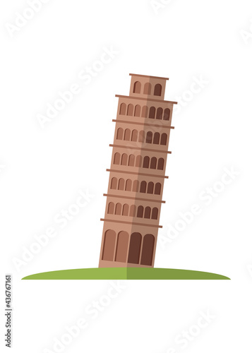 Leaning Tower of Pisa in Italy, Europe illustration vector icon with shadows