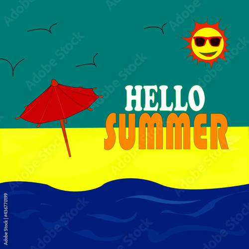 Tarjeta de hola verano en vector plano