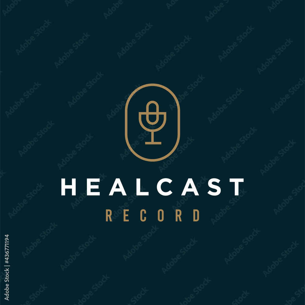 Podcast logo design concept. Combination of podcasts and capsules Podcast logo design concept. Combination of podcasts and capsules