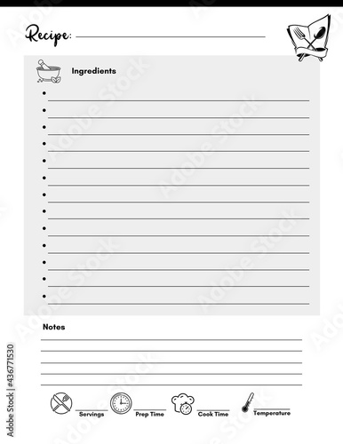 Foto Recipe - Blank Recipe Book Printable Template, Blank Pages Sheet Organizer Binde
