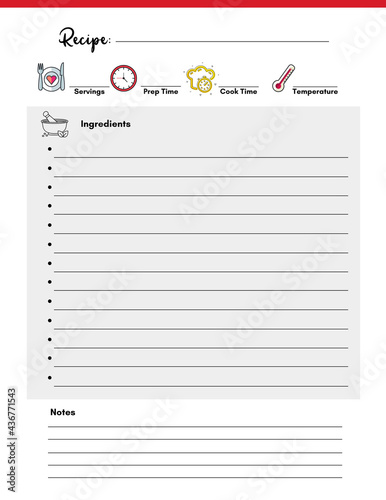 Photos Blank Recipe Book Printable Template, Blank Pages Sheet Organizer Binder, DIY, K