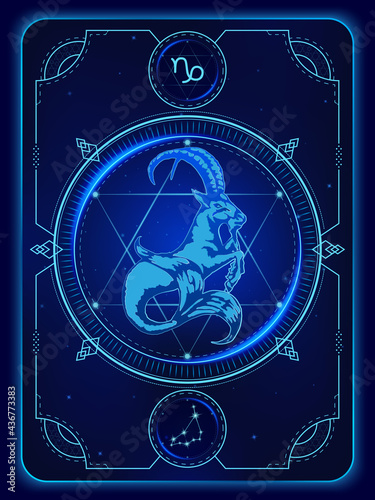 Zodiac signs astrology. Constellations Capricorn horoscope sign in twelve zodiac with galaxy stars background. Vector illustration Modern.
