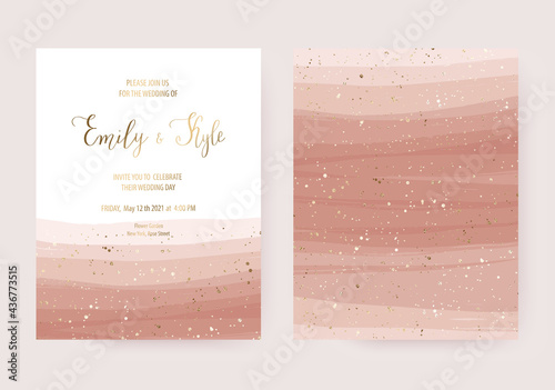Wedding invitation card design with gold dust and opacity rose stripes.