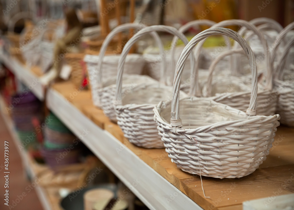 Wicker baskets for sale in market