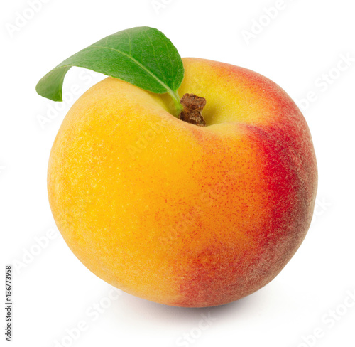 Ripe sweet peach isolated on white background. Fresh fruits.