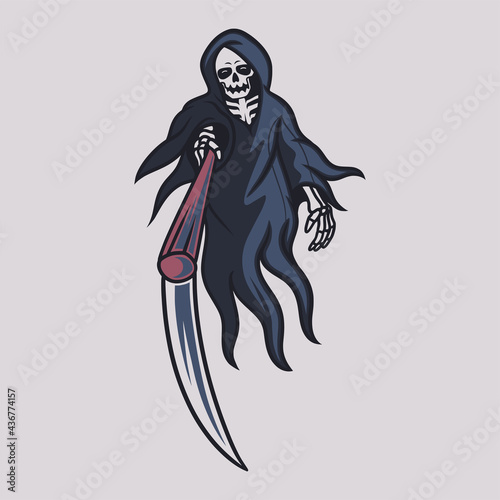 vintage t shirt design grim reaper brandishing his ax illustration