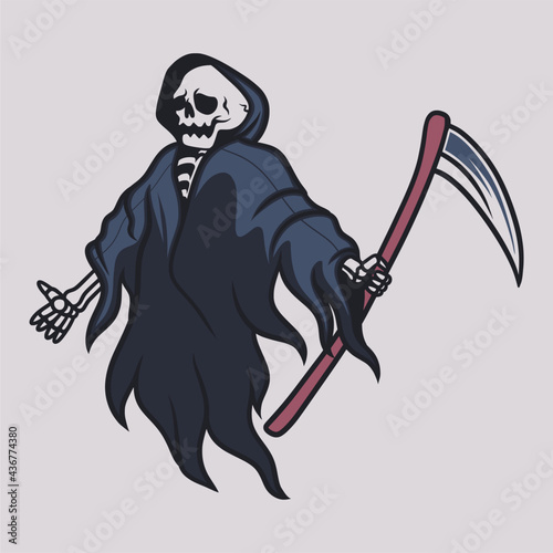 vintage t shirt design grim reaper lie down illustration