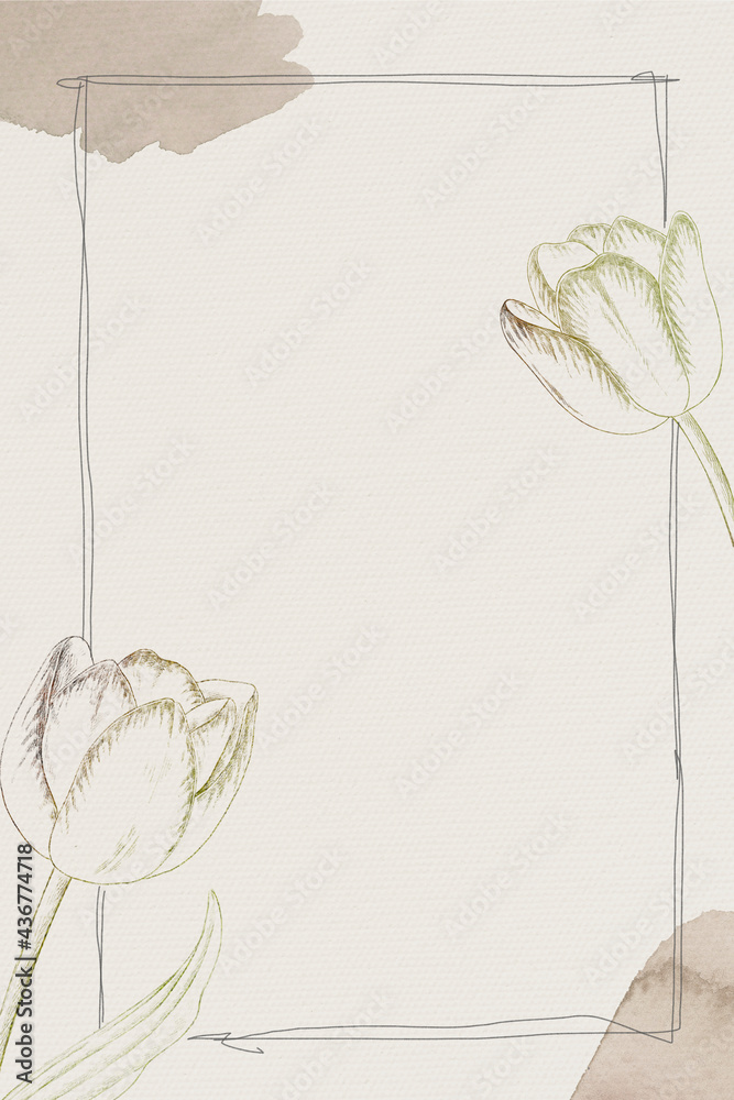 Tulip flower frame on beige background mobile phone wallpaper illustration  Stock Illustration | Adobe Stock
