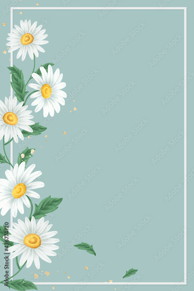 Daisy flower frame on light green background mobile phone wallpaper illustration
