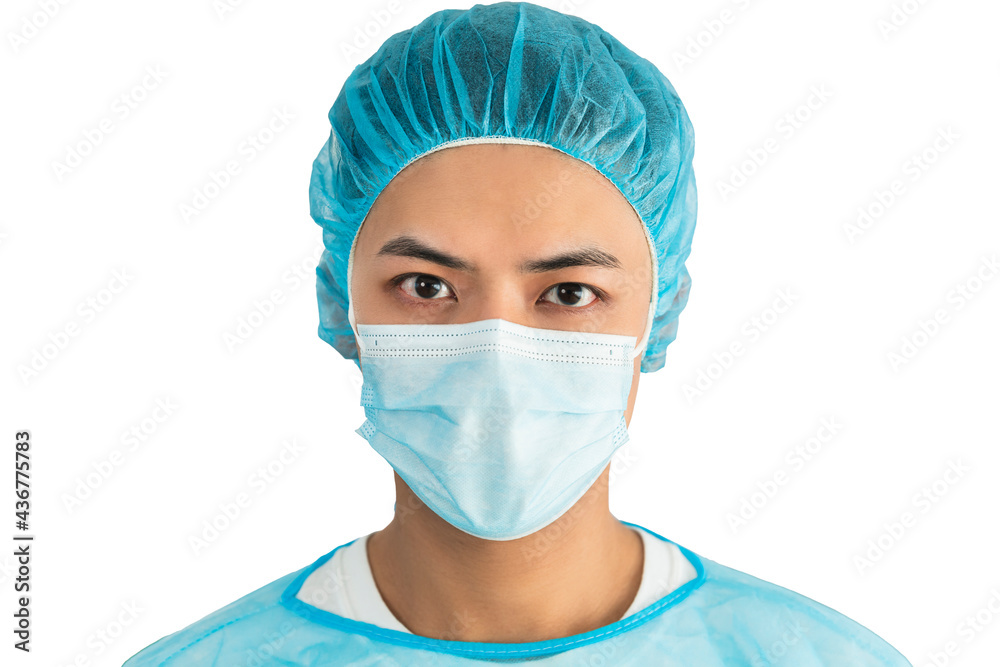 closeup Doctor Wearing Medical Mask Isolated closeup Doctor Wearing Medical Mask Isolated