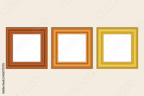 Set of squared golden vintage wooden frame for your design. Vintage cover. Place for text. Vintage antique gold modern rectangular frames. Template vector illustration