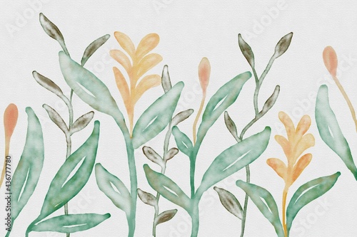 Digital watercolor of green leaves branch, illustration. Hand drawn painted modern watercolor flower and leaves design.