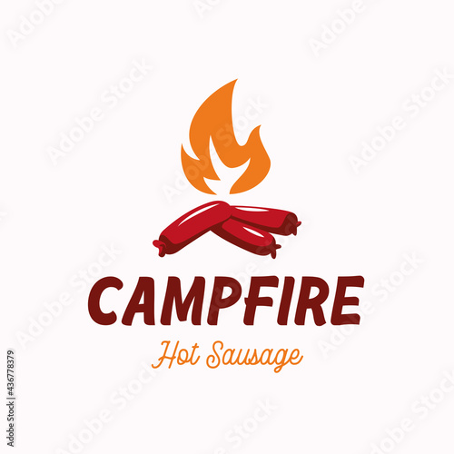 Creative logo with sausage as wood in bonfire