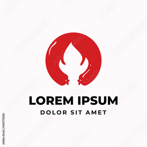 Simple logo with curved sausage and fire grill business design