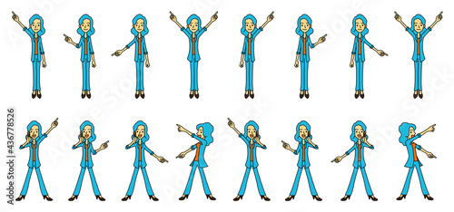 ビジネスウーマンの指差しポーズいろいろ