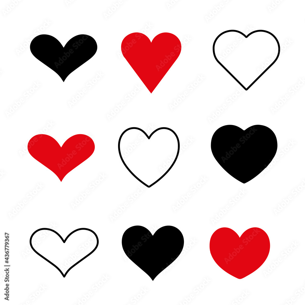Nine multi-style heart-shaped vector on white background. Nine multi-style heart-shaped vector on white background.