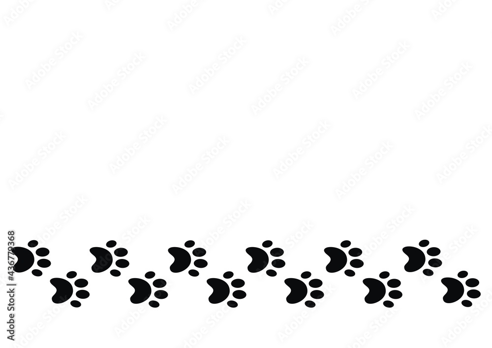 Series of paws, in a row, black conceptual vector illustration on white background,