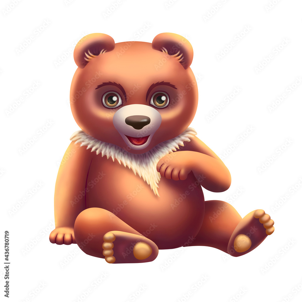 Fototapeta premium painted stylized yellow brown bear cub on a white background