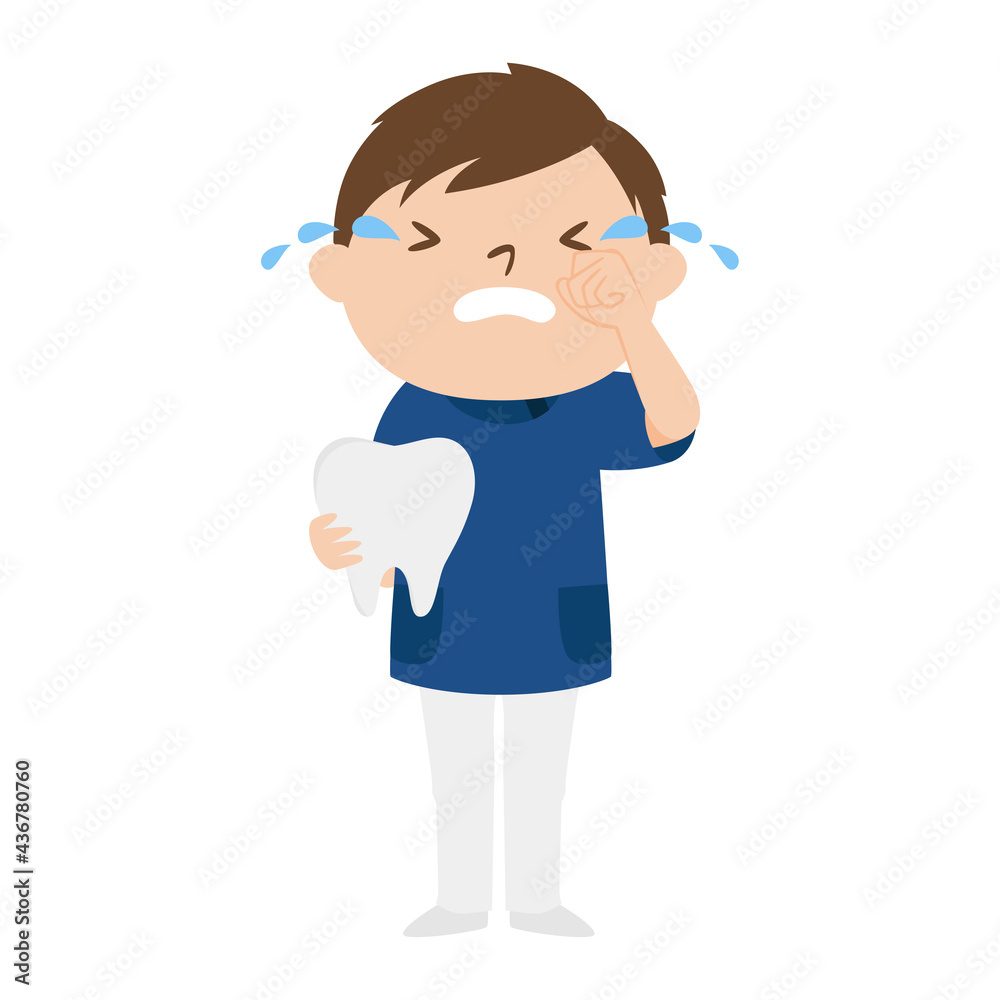 男性の歯医者さんのイラスト。悲しくて泣いてる男性。