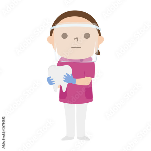 女性の歯医者さんのイラスト。感染予防にフェイスシールドをしてる女性。