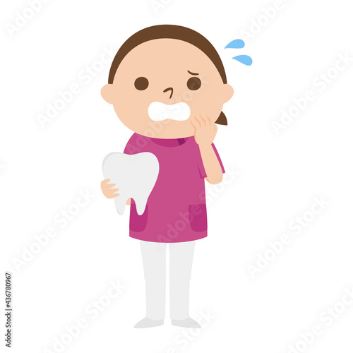 女性の歯医者さんのイラスト。失敗して焦っている女性。