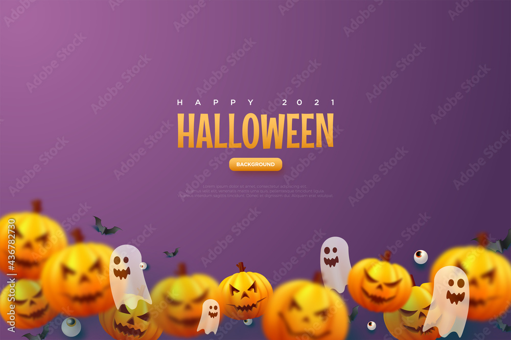 Fototapeta premium Happy halloween greeting with pumpkin background