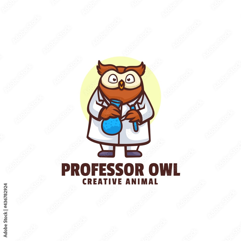 Vector Logo Illustration Professor Owl Mascot Cartoon Style.