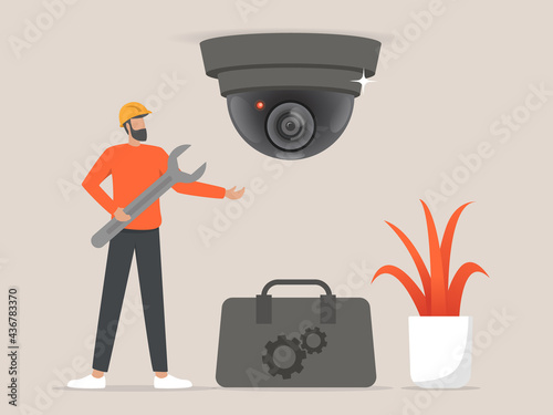 Professionals installing cctv or surveillance cameras