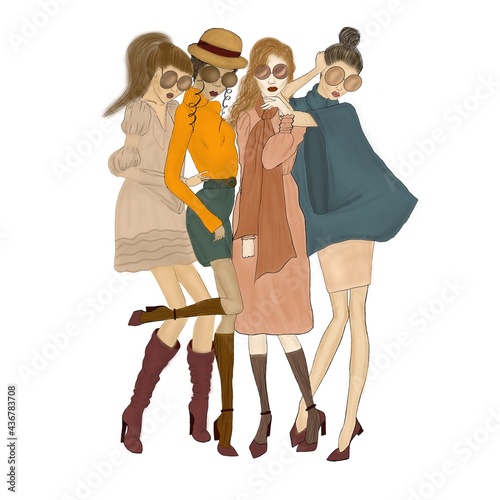 Fashion illustration. Best friends. Glam girls photo