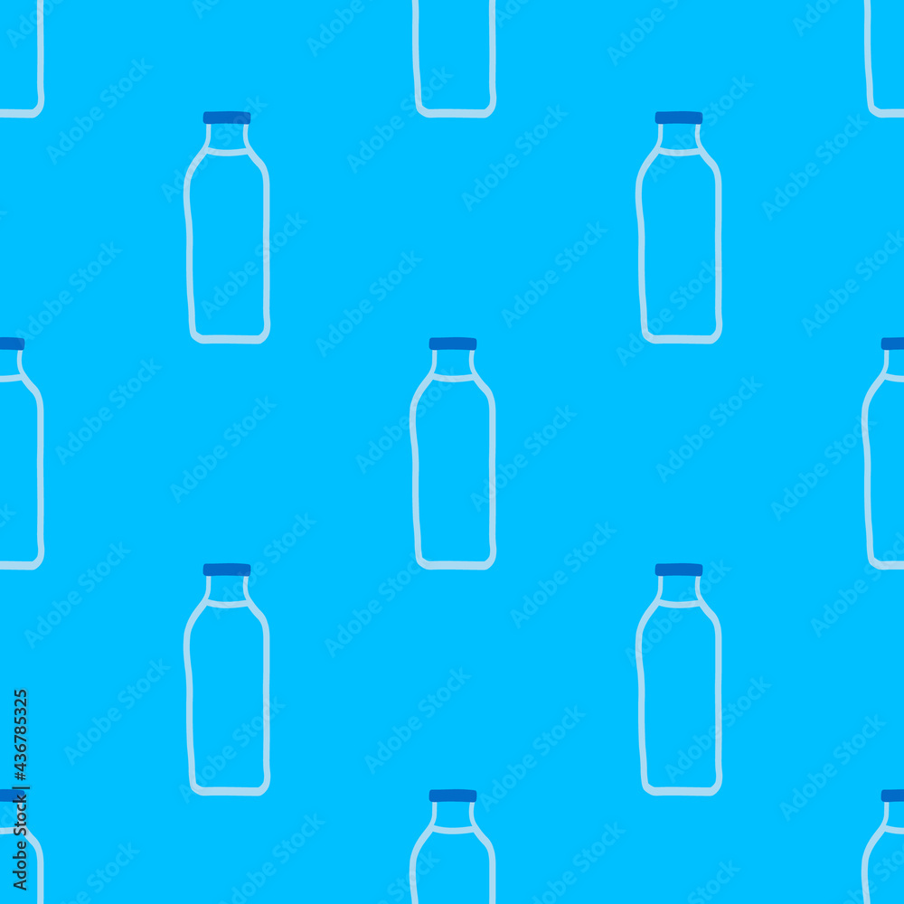 Seamless pattern of milk bottles in hand drawn doodle line style. vector illustration on blue background. Seamless pattern of milk bottles in hand drawn doodle line style. vector illustration on blue background.