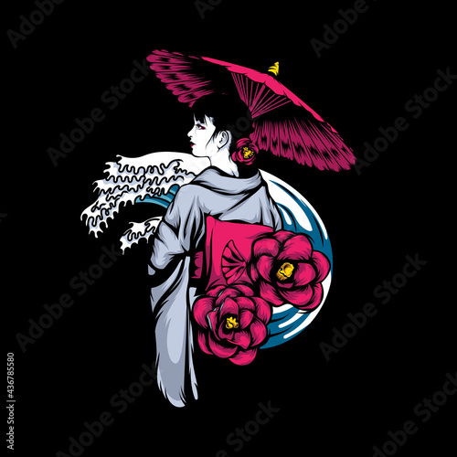 Geisha Vector Illustration. A Geisha using an umbrella