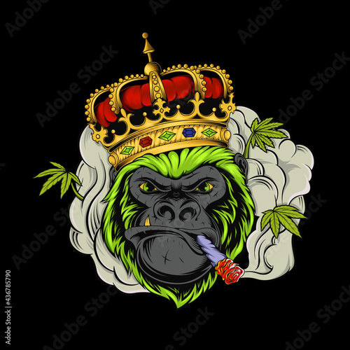Gorilla Cannabis King Medical Vector. Illustration of Gorilla Smoking Weed Medicine