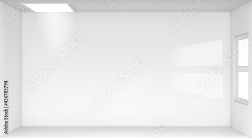 Empty white room with window and door top view. Modern apartment or office space with blank floor and walls inside. Vector realistic mockup of 3d rectangle room with light from window and doorway