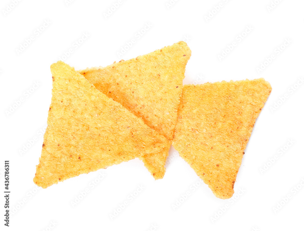 Tasty nachos on white background