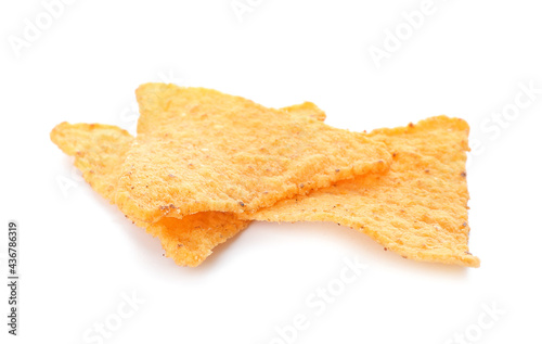 Tasty nachos on white background