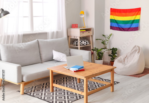 Flag of LGBT in stylish interior of room © Pixel-Shot