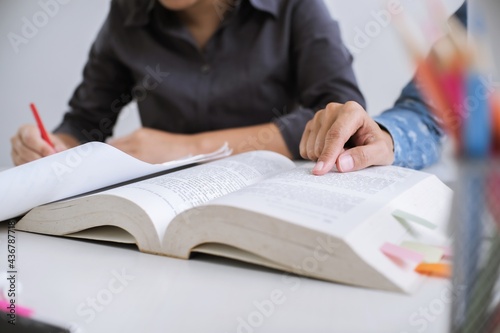 College Student  People learning education studying examining Tutor doing homework with teacher trainer education concept.