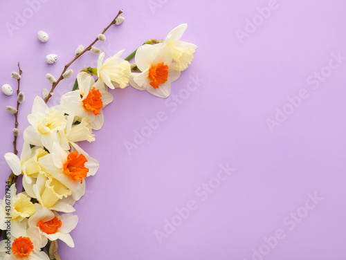 Beautiful daffodils on color background © Pixel-Shot