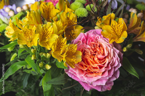 Colorful yellow and pink flower bouquet