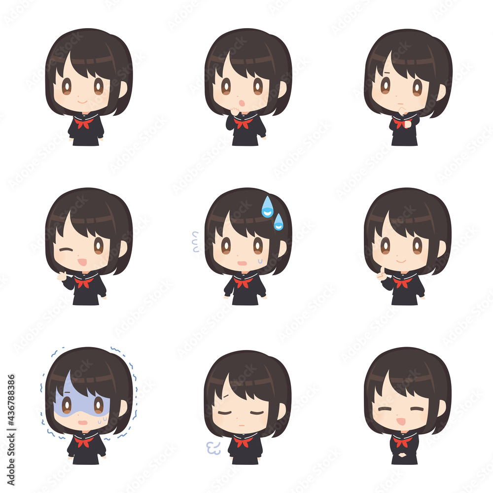 女子生徒のイラスト 表情セット 女子生徒のイラスト 表情セット