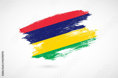 Happy independence day of Mauritius with vintage style brush flag background