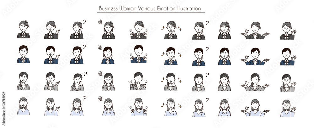 Business woman various emotion set Business woman various emotion set