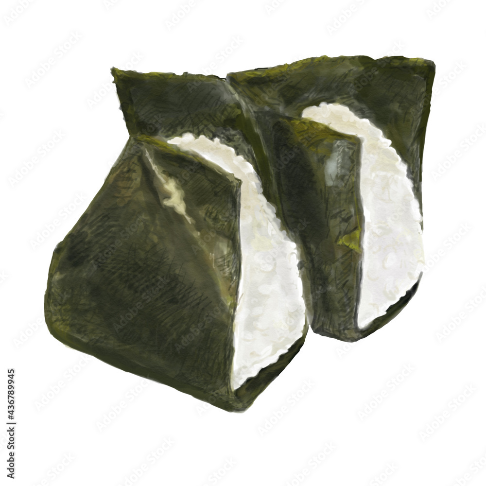 パリパリ海苔のおにぎり２つ並んだイラスト Onigiri Stock Illustration Adobe Stock