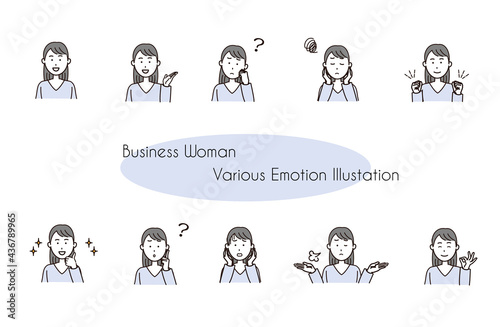 Business woman various emotion set