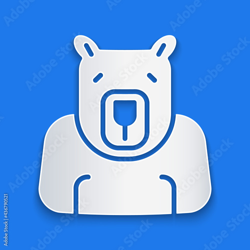 Canvas Print Paper cut Polar bear head icon isolated on blue background