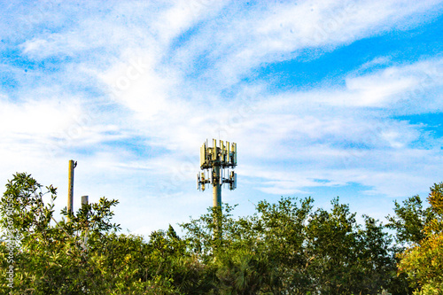 power lines in Florida summer against blue sky
