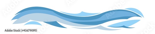 Waves of water in a river, sea or ocean. Flow. Isolated on white background. Swimming, diving and water sports. Illustration in cartoon style. Flat design. Vector art